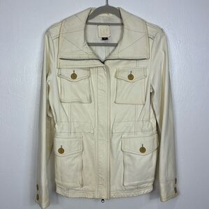 GAP Genuine Leather Full Zip Jacket With Pockets In Ivory Size M